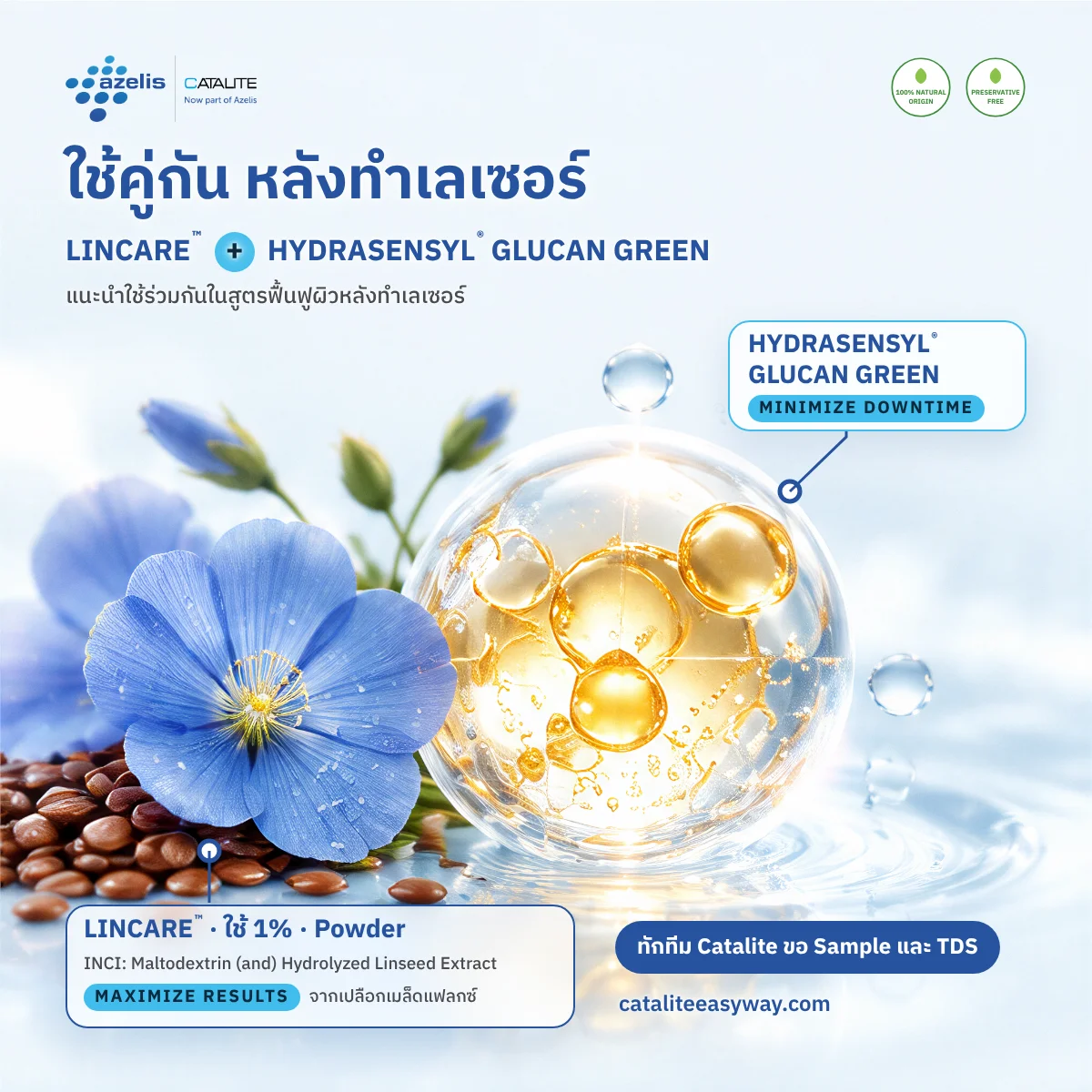 ใช้คู่กับ HYDRASENSYL® GLUCAN GREEN ในสูตรดูแลผิวหลังทำเลเซอร์